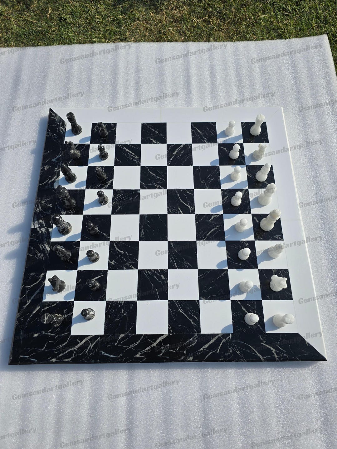 Handmade Square Marble Chess Board With Marble Set | Real Stone Inlay ...