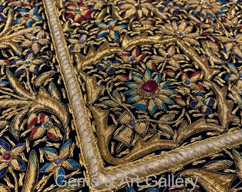 Royal Ancient Zardosi Jewel Art Wall Hanging Hand Embroidered Multi  Coloured Jewel Carpet 