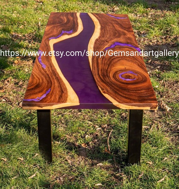 Purple River Epoxy Table Top With Acacia Wood Dining coffee side