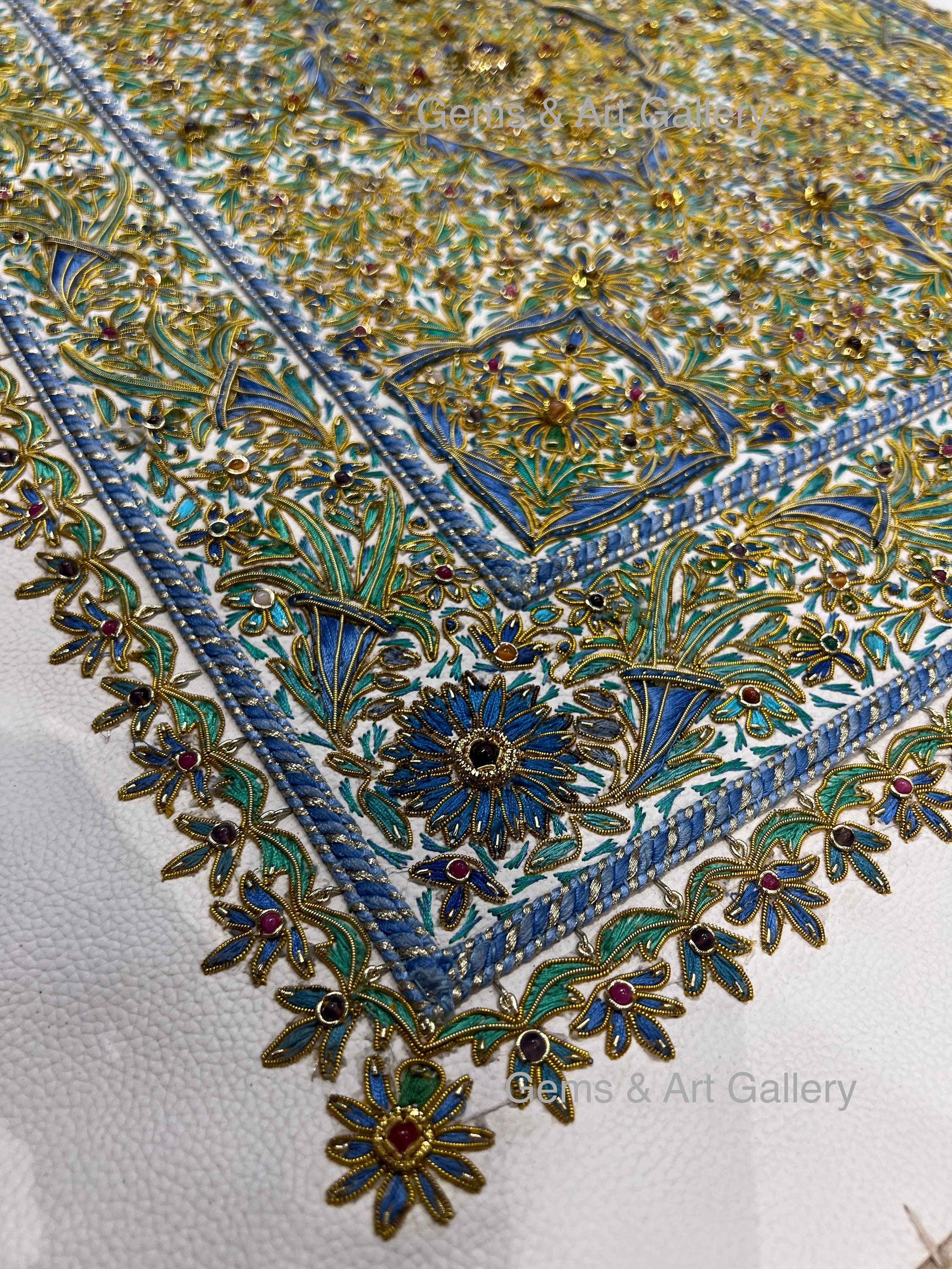 Embroidered Letherette Gemstone Zardozi Leatherette Wall Art | Hand Embroidered Indian ...