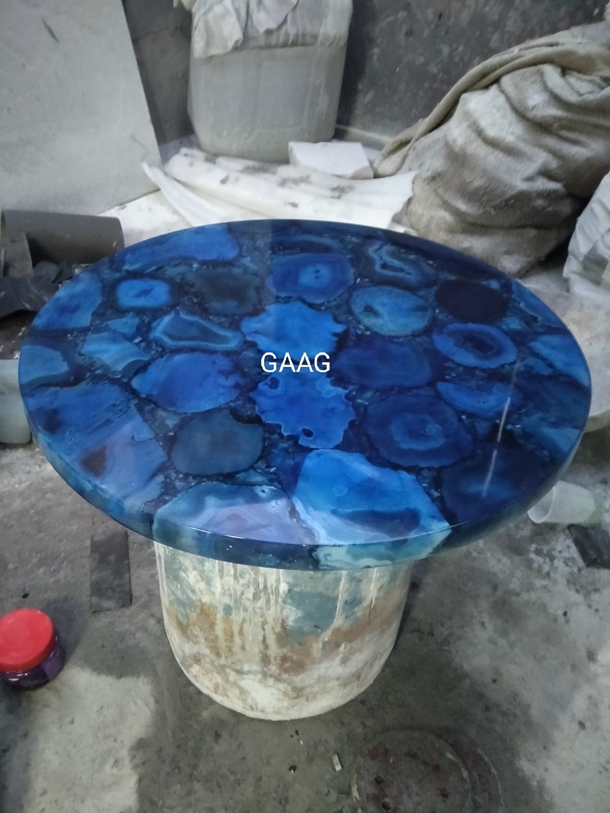 Round Blue Agate Table Top | Dining Table Top | Coffee Table Top | (Customisable)