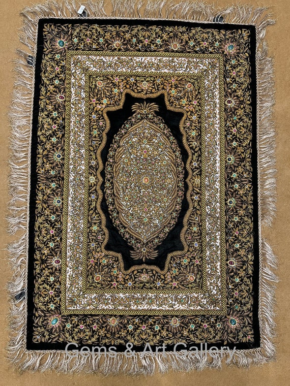 Royal Ancient Zardosi Jewel Art Wall Hanging Hand Embroidered Multi  Coloured Jewel Carpet 