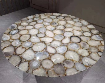 Round Agate Table Top, Dining Table, Coffee Table, Resin Table ( Customizable )