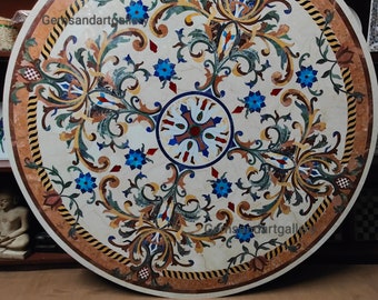 ハンドメイド大理石テーブルトップ 宝石インレイ | 大型60インチ