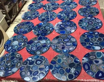 Single Round Blue Agate Table Top, Dining Table, Coffee Table, Resin Table ( Can be customised as per the size and design)