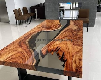 Epoxy Table Top with Acacia Wood | Dining Table Top | Live Edge Wooden Table Top | Coffee Table Top (Customisable)