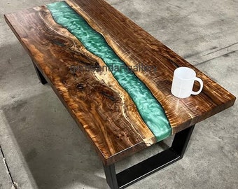 Piano tavolo epossidico con legno di acacia, tavolo da pranzo, tavolo in legno Live Edge, tavolo River in resina (personalizzabile in base alle dimensioni e al design)