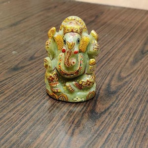 Hand painted Jade stone figure of Lord Ganesha , home decor , figures, statues , gods, India , Ganesh , Religious