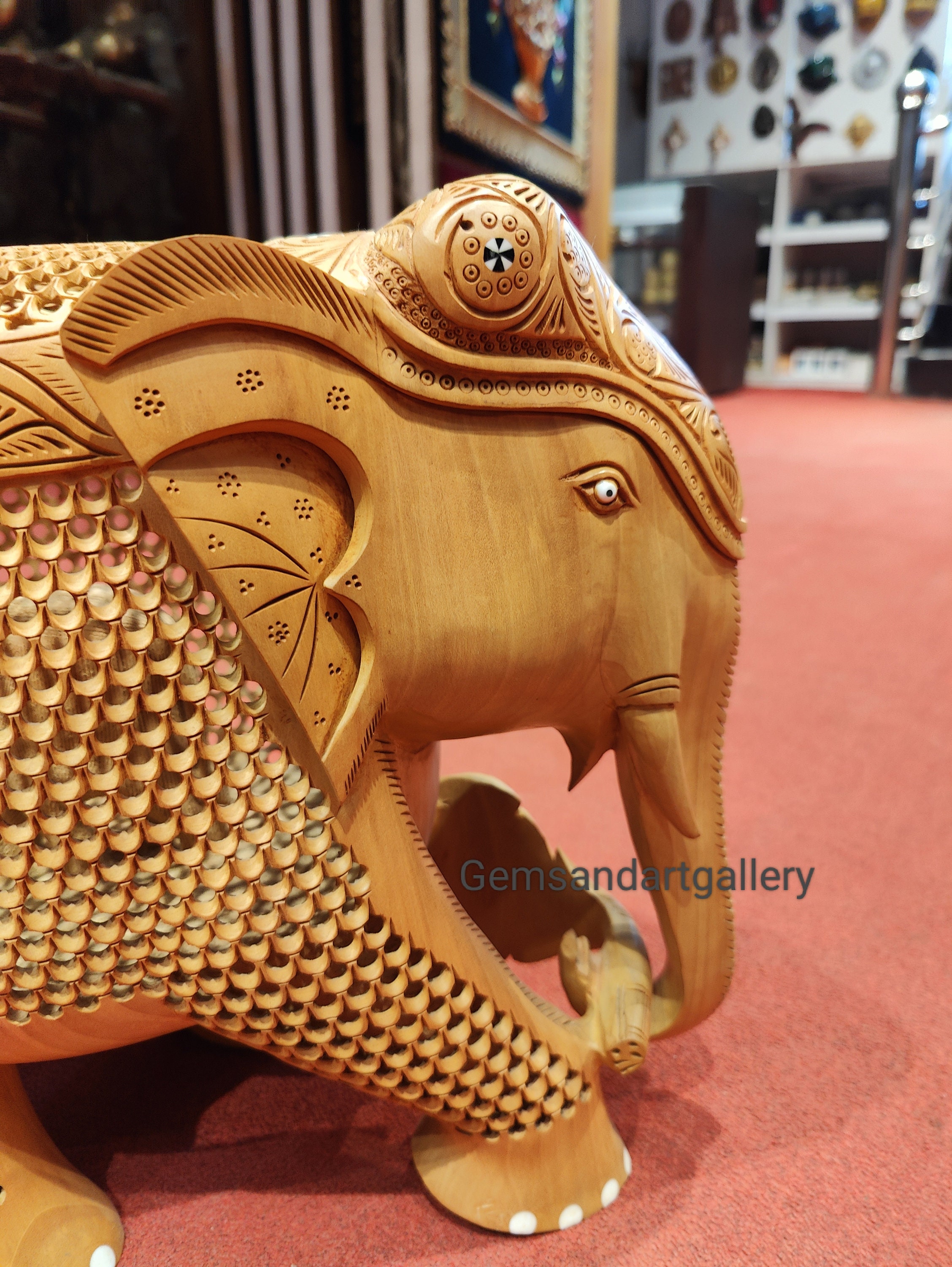 Wooden Elephant Sculpture | Teak Carved Elephant Figure | Handmade ...