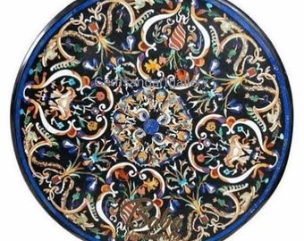 Handgefertigte runde Couchtischplatte aus Marmor, besetzt mit Edelsteinen (Pietre Dura), Kunstwerk mit Intarsien (anpassbar)