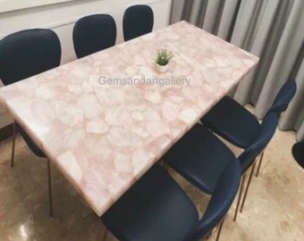 Rechteckige Rose Quarts-Tischplatte, Esstisch, Couchtisch, Harztisch (kann je nach Größe und Design angepasst werden)