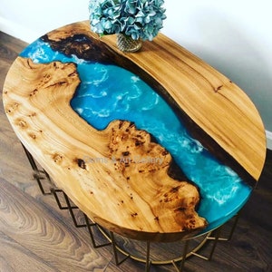 Oval Resin River Epoxy Table Top with Acacia Wood | Dining | Coffee Table (Customisable)