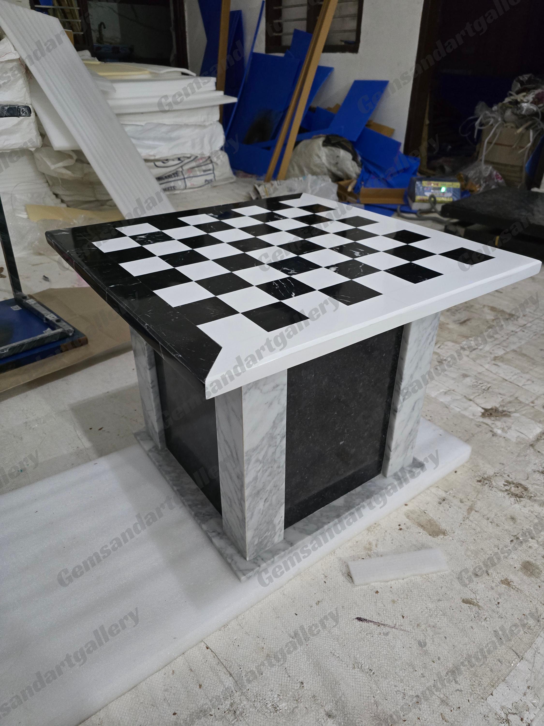 Handmade Square Marble Chess Board with Marble Set | Real Stone Inlay Work (Customisable)