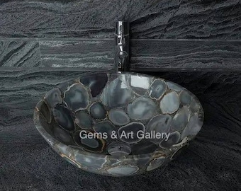 Dark Grey Agate Washbasin | Agate Sink ( Customizable )