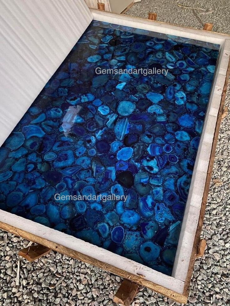 Dark Blue Rectangular Agate Table Top | Dining Table Top | Coffee Table Top | (Customisable)