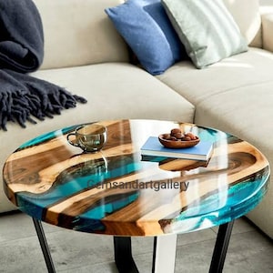 Epoxy Table Top with Acacia Wood |  Dining Table Top |  Live Edge Wooden Table Top | Resin River Table Top ( Customisable )