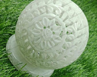 Handcarved Marble Lamp with Stand / Candle Holder / Aroma Diffuser / Pietra Dura / Inlay Work (4 Inch)