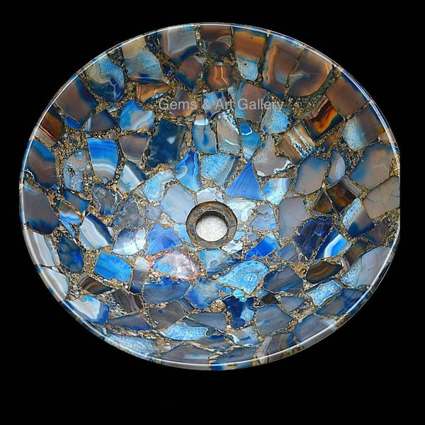 Handmade Agate Semi Precious Stone Washbasin (Size 12x12 inches)