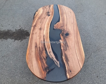 Oval Clear Epoxy Table Top with Acacia Wood | Dining Table Top | Live Edge Table Top | Resin River Table Top (Customisable)