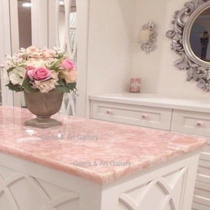 Tablero rectangular de cuarzo rosa para mesa de comedor o de centro (personalizable)