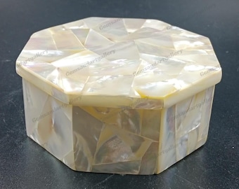 黄金のマザーオブパールの宝箱：八角形のジュエリーケース - Etsy 日本