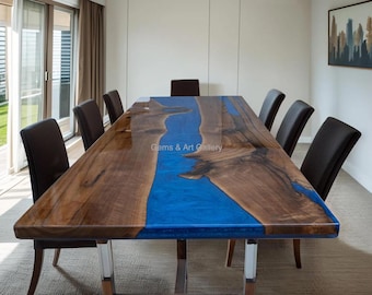 Blue Resin Acacia Wood Epoxy Dining Table Top | Live Edge Ocean Table Top | (Customisable)