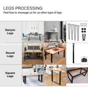 May include: A collage of different table leg styles, including hairpin legs, round legs, and square legs. The image shows various table leg options for furniture makers and DIY enthusiasts.