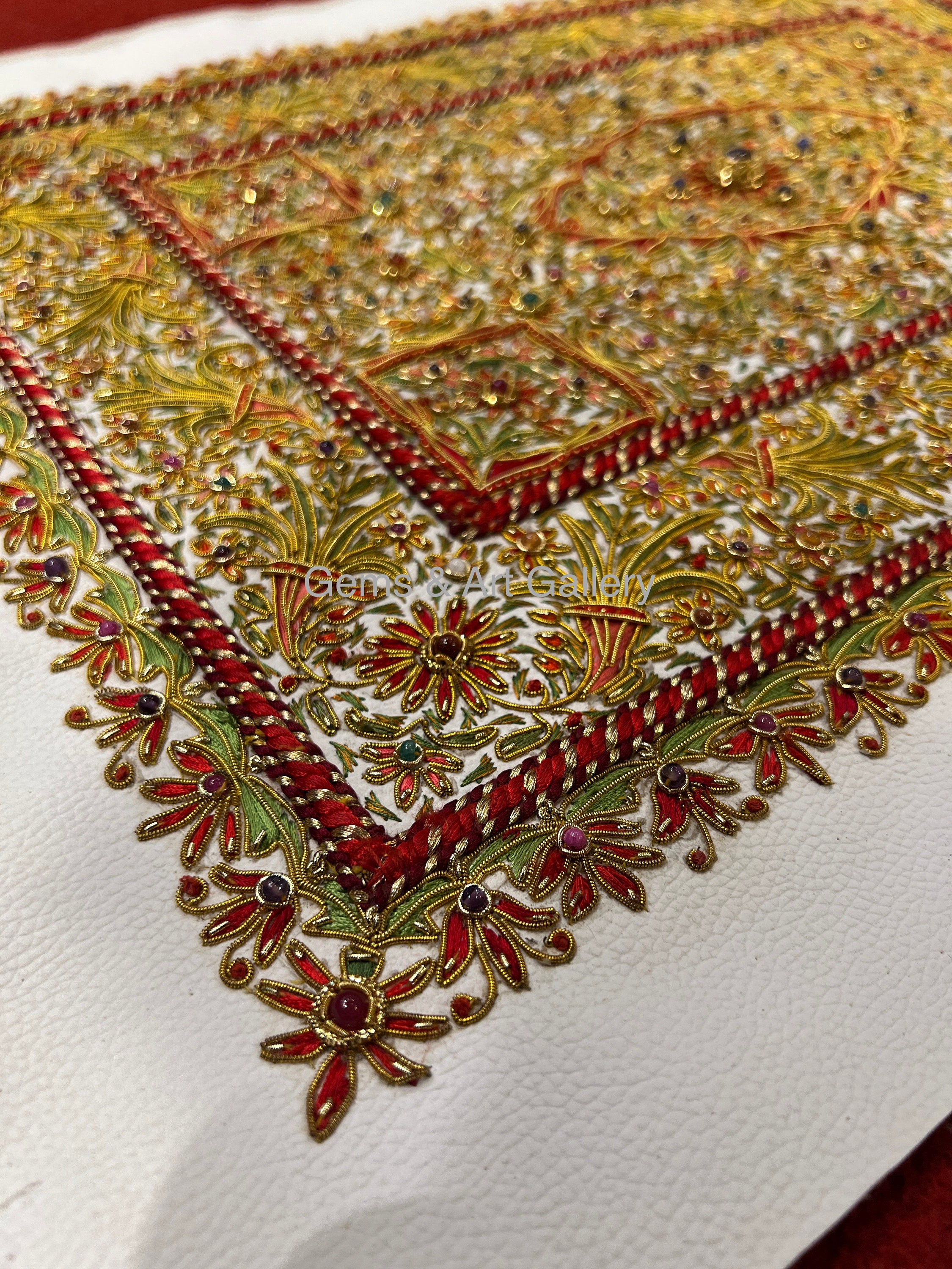 Embroidered Letherette Zardozi Leatherette Gemstone Wall Art | Hand Embroidered Indian ...
