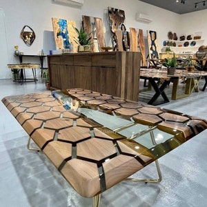 Clear Resin Honeycomb Epoxy Table Top with Acacia Wood | Coffee Table Top | Live Edge Wooden Table Top (Customisable)
