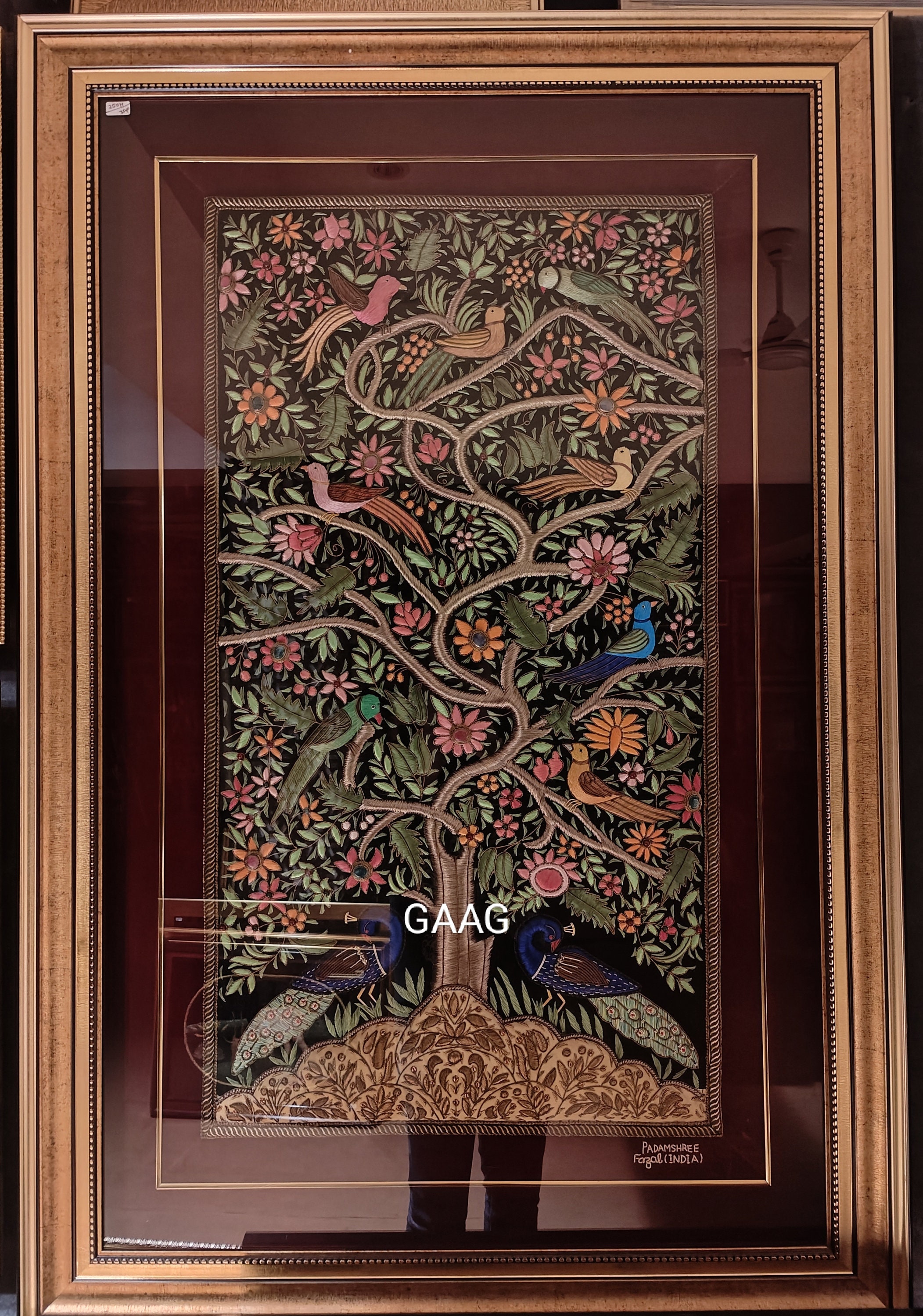 Padamshree Artist Zardozi Tree of Life | Framed Hand Embroidered