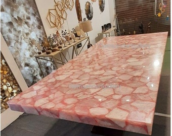 Rechteckige Rosenquarz-Tischplatte, Esstisch, Kaffeetisch, Harztisch (kann gemäß Größe und Design angepasst werden)