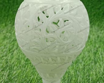 Handcarved Marble Lamp with Stand / Candle Holder / Pietra Dura / Inlay Work (Available in 3 Sizes)