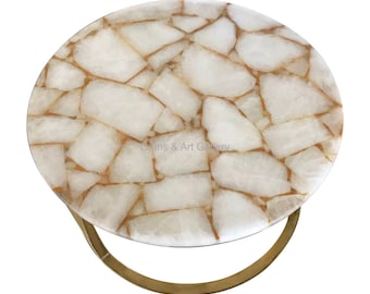 Round White Quartz Table Top | Dining Table Top | Coffee Table Top ( Customisable )