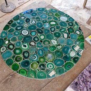 Natural Green Brazilian Agate Table Top, Dining Table, Coffee Table, Resin Table (Customisable)