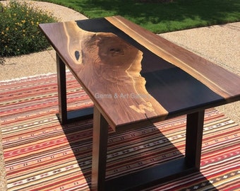 Piano tavolo epossidico con legno di acacia, tavolo da pranzo, tavolo in legno con bordo vivo (personalizzabile in base alle dimensioni e al design)