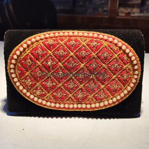 Cartera Reshamdozi con diseño vintage bordado a mano y piedras semipreciosas (20,3 x 13,7 x 5,08 cm)