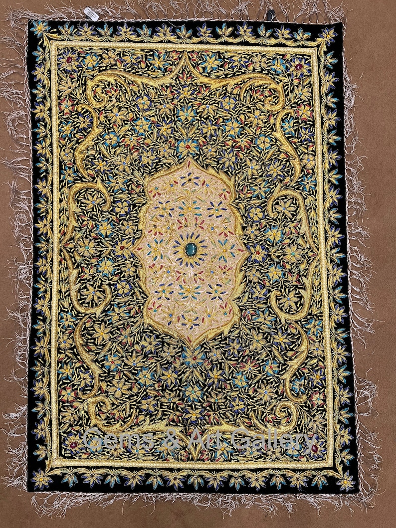 Royal Ancient Zardosi Jewel Art Wall Hanging Hand Embroidered Multi