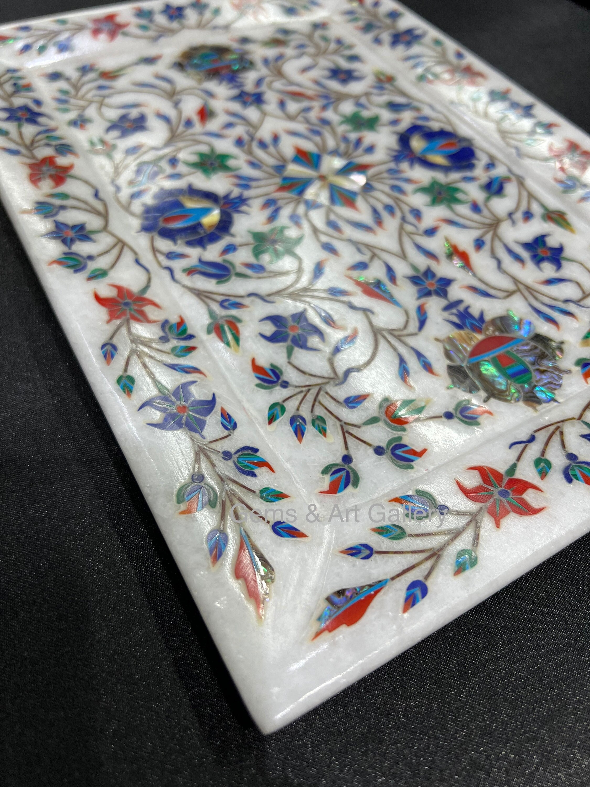 インド工芸品 大理石象嵌細工 飾り皿 インドAgra 工芸品 象嵌 大理石 | 輸入の窓口ichika