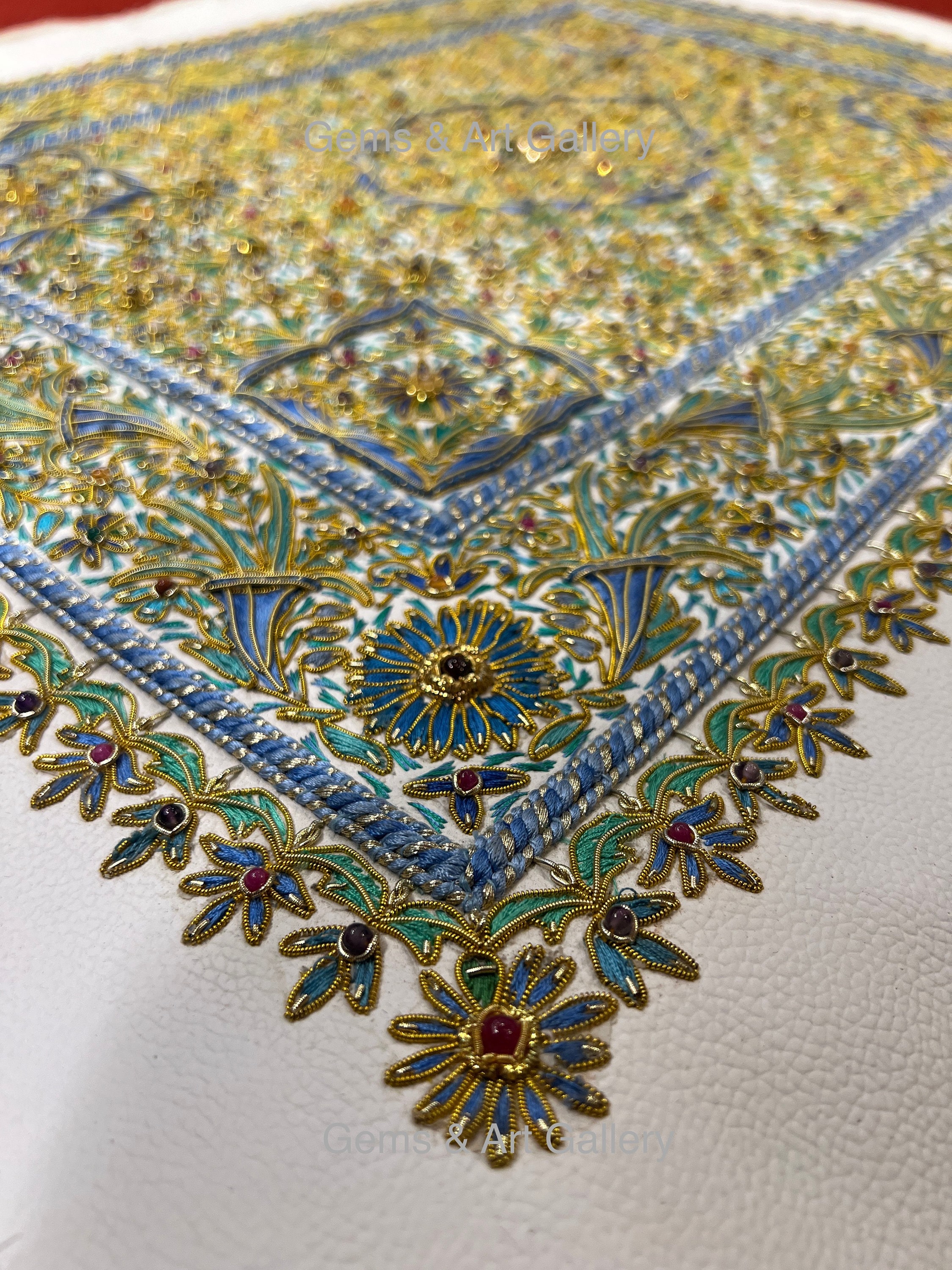 Embroidered Letherette Gemstone Zardozi Leatherette Wall Art | Hand Embroidered Indian ...