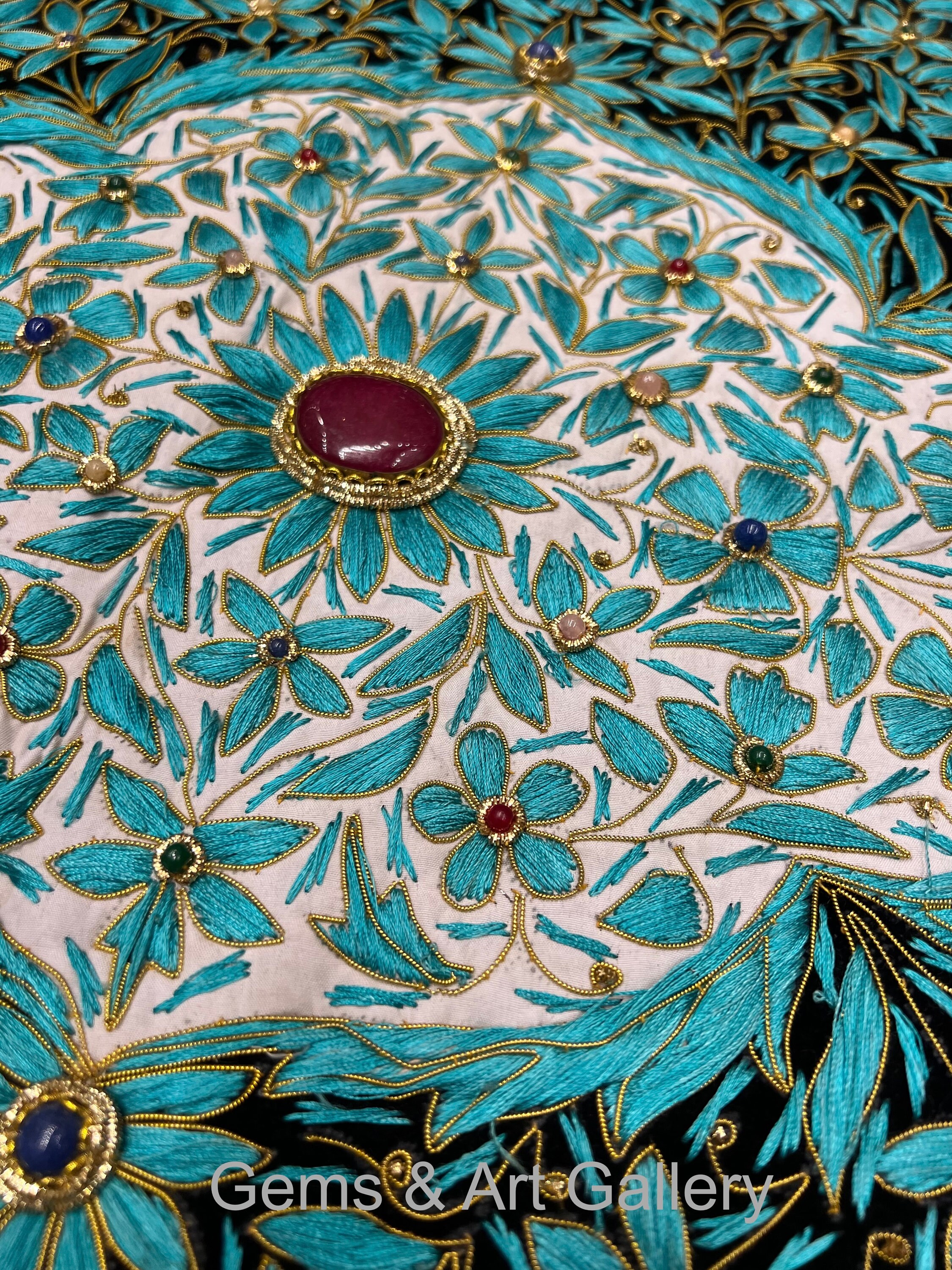 Royal Ancient Zardosi Jewel Art Wall Hanging Hand Embroidered Multi  Coloured Jewel Carpet 