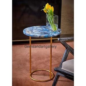 Round Blue Agate Table Top | Dining Table Top | Coffee Table Top | (Customisable)