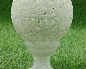 Handcarved Marble Lamp with Stand / Candle Holder / Pietra Dura / Inlay Work (Available in 3 Sizes)