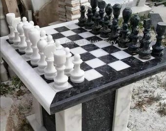 Handmade Square Marble Chess Board with Marble Set | Real Stone Inlay Work (Customisable)