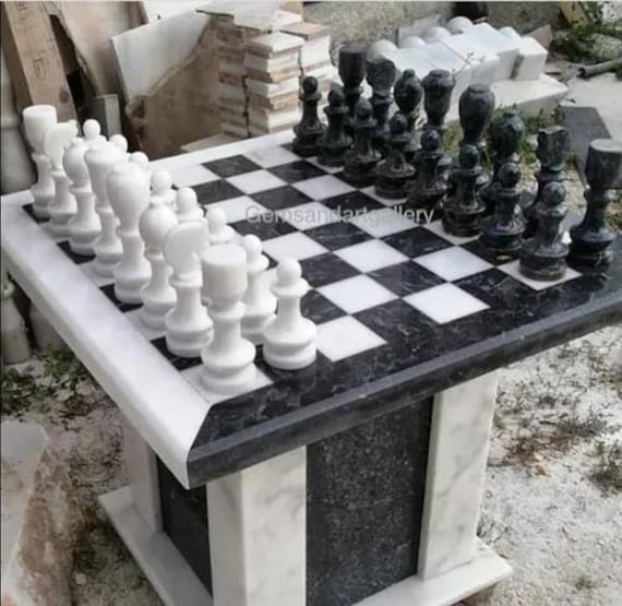 Handmade Square Marble Chess Table with Marble Set | Real Stone Inlay Work (Size 24x24 inches)