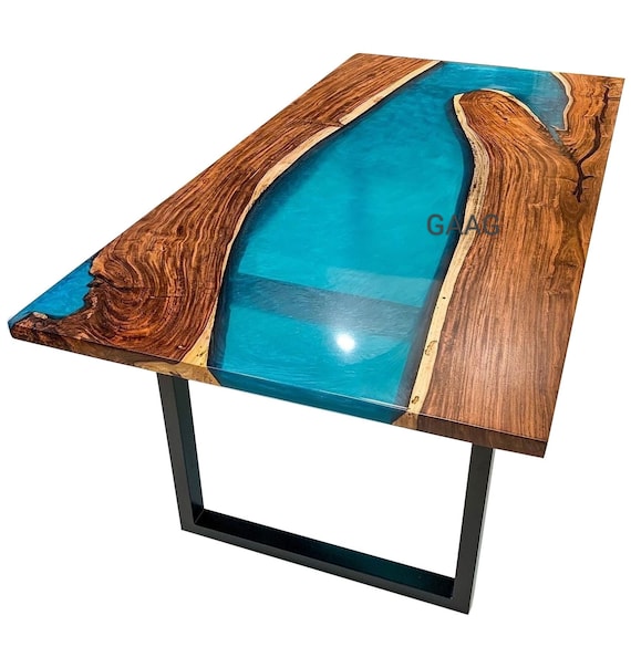 Aqua Blue River Table Top | Acacia Wood Epoxy Table Top | (Customisable)