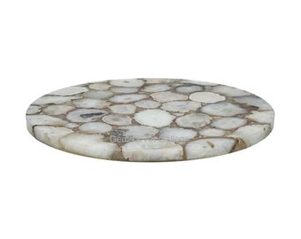 Round White Agate Table Top | Dining Table Top | Coffee Table Top | (Customisable)
