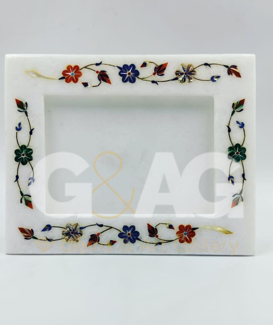 Handmade Marble Photo Frame With Real Gemstones | Pietre Dura Art Inlay ...