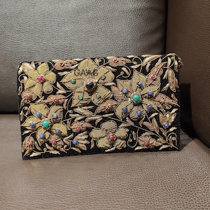 Luxury Zardozi Velvet Clutch with Semi-Precious Stones | Hand-Embroidered Floral Evening Bag | Wedding & Festive Purse (Size 8x5x2 Inches)