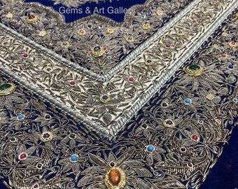 ブルーザルドジ宝石タペストリー | 手刺繍ベルベット壁掛け | 本物の