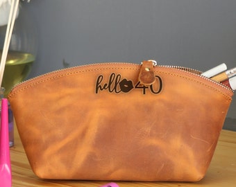 Personalized Leather Makeup Bag, 40th Birthday Gift